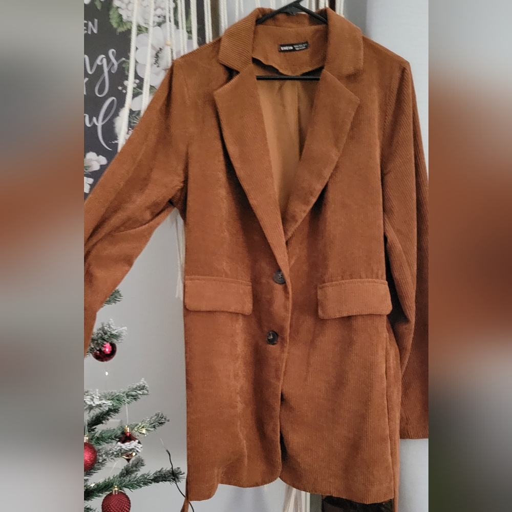 Shein rust brown flap pocket wrap jacket